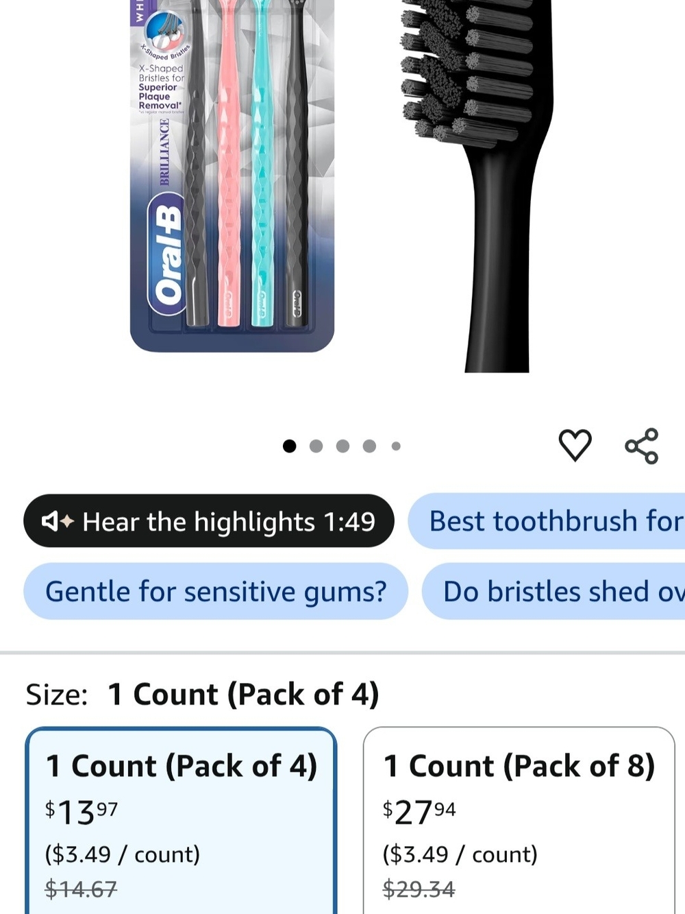 Oral-B Brilliance 4-Pack Toothbrushes in Teal and Black - Picture 2 of 2